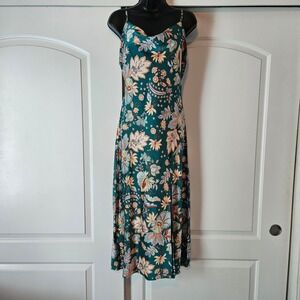 Paper Heart Slip‎ Dress Floral Satin Cowl Neck Midi Teal Green Garden Bloomcore